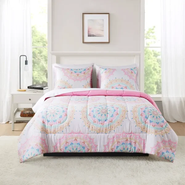 Mainstays MS9202263422-06 Medallion 7 Piece Bed in A Bag Comforter Set, Full, Adult, Unisex, Pink