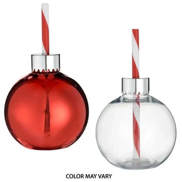 Christmas Ornament Plastic Cup with Straw, 12oz | Holiday & Occasion P