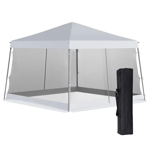 Outsunny 10' x 10' Pop Up Canopy, Foldable Canopy Tent with Carrying Bag, Mesh Sidewalls and 3-Level Adjustable Height for Outdoor, Party, White