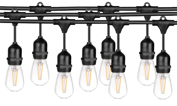 LEDPAX 48ft LED Outdoor Waterproof String Lights, 15 Sockets, Edison Bulbs