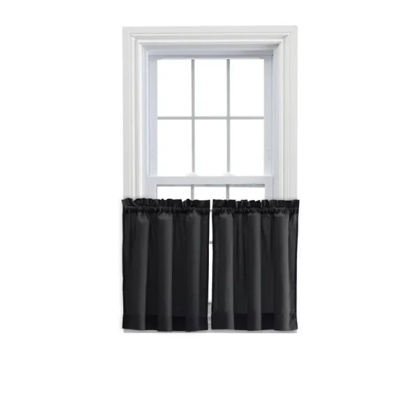 Ellis Curtain Stacey Tailored Tier Pair Curtains, 56 inch x 24 inch, Black