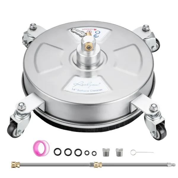 Realyou 14" Pressure Washer Surface Cleaner with 4 Wheels, Stainless Steel Surface Cleaner for Pressure Wahser, Power Washer Surface Cleaner for