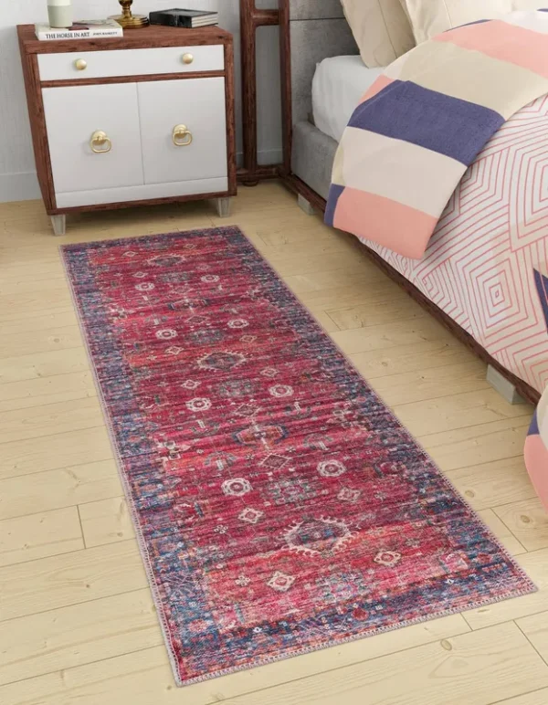 Rugs.com Maahru Collection Washable Rug 4 ft Runner Rust Red Low-Pile Rug Perf