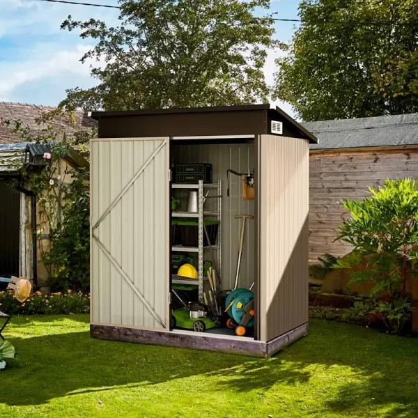 Aoxun Outdoor Storage Shed5x3 ft Garbage Canoutdoor Metal Shed for Toolgardenbike Brown, 5' x 3'