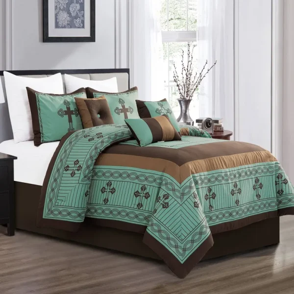 Esca Western Cross 7 Piece Comforter Queen, Blue