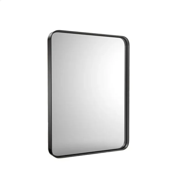 24 in. W x 36 in. H Rectangular Aluminum Alloy Framed Rounded Black Wall Mirror