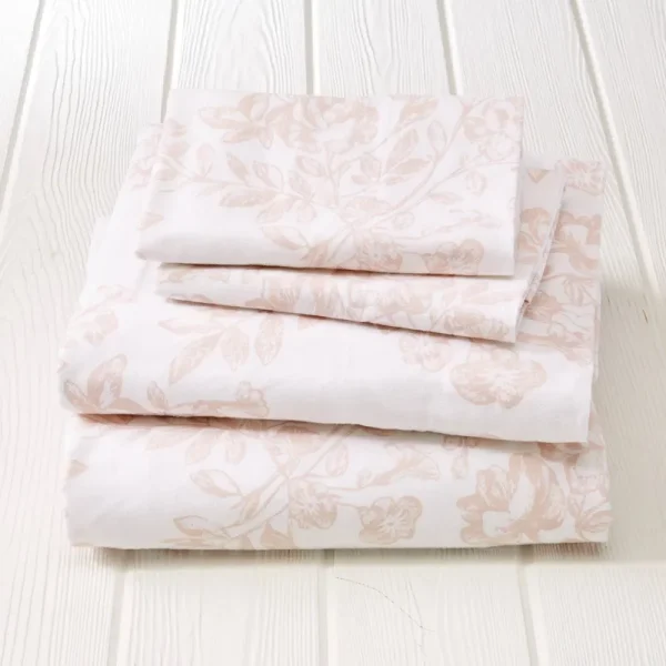 Great Bay Home Extra Soft 100% Cotton Printed Flannel Sheet Set Twin Toile Blush Pink
