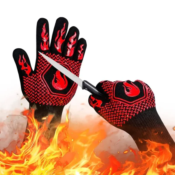 DKHDBD BBQ Fireproof Gloves, Grill Cut-Resistant Gloves 1472��F Heat Resistant Gloves, Non-Slip Silicone Oven Gloves, Kitchen Safe Cooking Gloves for