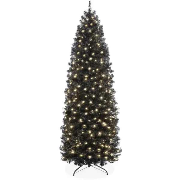 Best Choice Products 9ft Pre-Lit Black Artificial Christmas Tree, Holiday Pencil Tree w/ 500 Incandescent Lights, Base