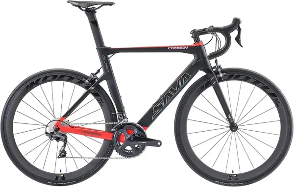 SAVADECK Carbon Road Bike, HERD6.0 T800 Carbon Fiber 700C Road Bicycle with Shimano 105 22 Speed Groupset Ultra - Light Carbon Wheelset Seatpost Fork Bicycle(Black Red 47cm)