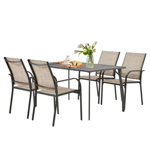 AECOJOY 5 Piece Patio Table and Chair Set for 4, Outdoor Dining Set with Rectangle Table 1.73" Umbrella Hole