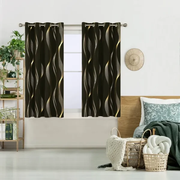 Deconovo Gold Wave 52 Width Curtain (2 Panel) - 52x45 inch - Black
