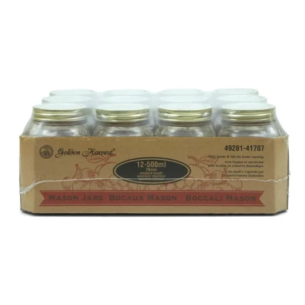 Golden Harvest 500 ml Glass Mason Jars, 12 Pack