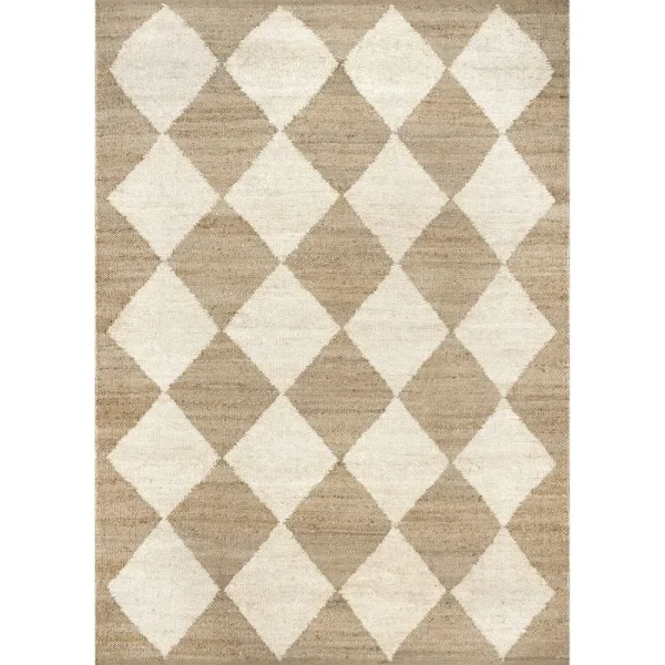 Arvin Olano x RugsUSA - Louie Diamond Checkerboard Jute Runner Rug - Natural 2' x 8'