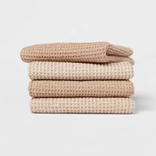 4pk Cotton Waffle Dishcloths Taupe - Threshold