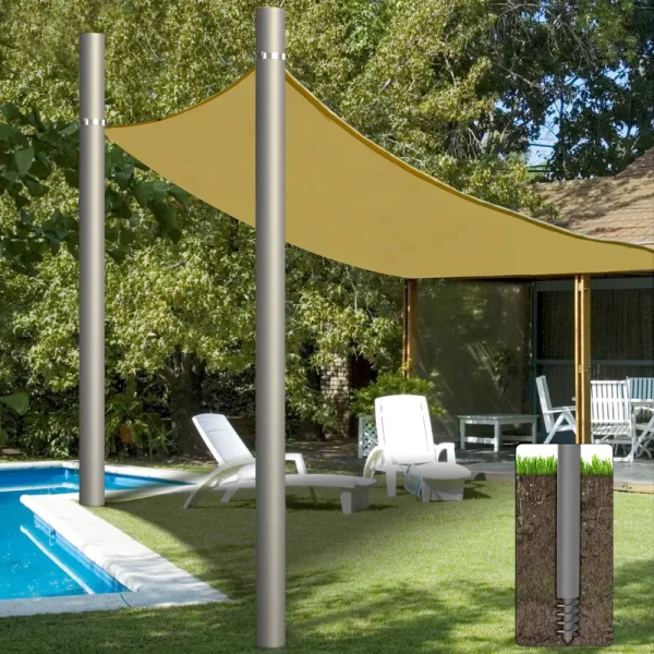 Shade Sail Poles, Heavy Duty Sun Shade Poles, Screw in Poles for Sun Shades Outdoor, 12 ft Sun Shade Sail Poles with D-Clamps, 2.28" Sun Shade Pole