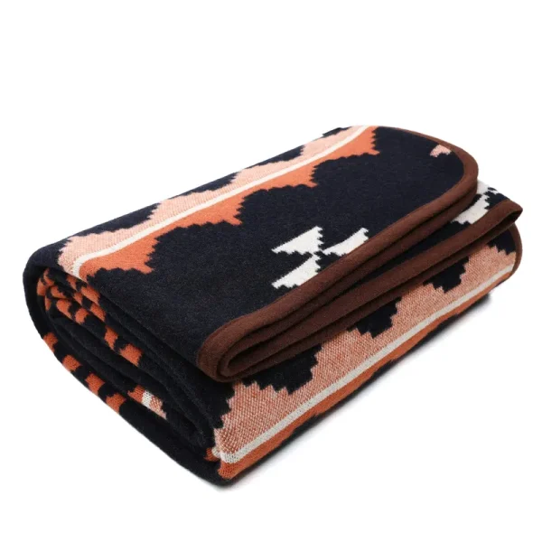 ACUSHLA Merino Wool Blend Blanket - Soft Warm Thick Washable Bed Couch Outdoor Camp Travel Car Blanket Throw All Weather, Morocco Navy Blue 63"x51"