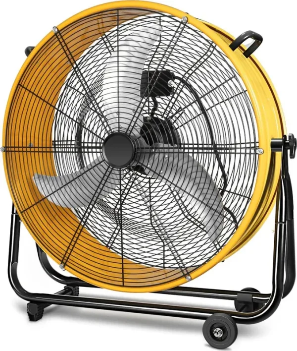Heavy Duty Metal Industrial Drum Fan, 3 Speed Floor Fan for Warehouse, Workshop, Factory and Basement - High Velocity, Yellow