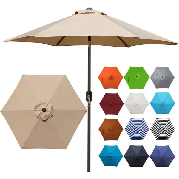 Blissun 7.5 ft Patio Umbrella Yard Umbrella Push Button Tilt Crank Tan