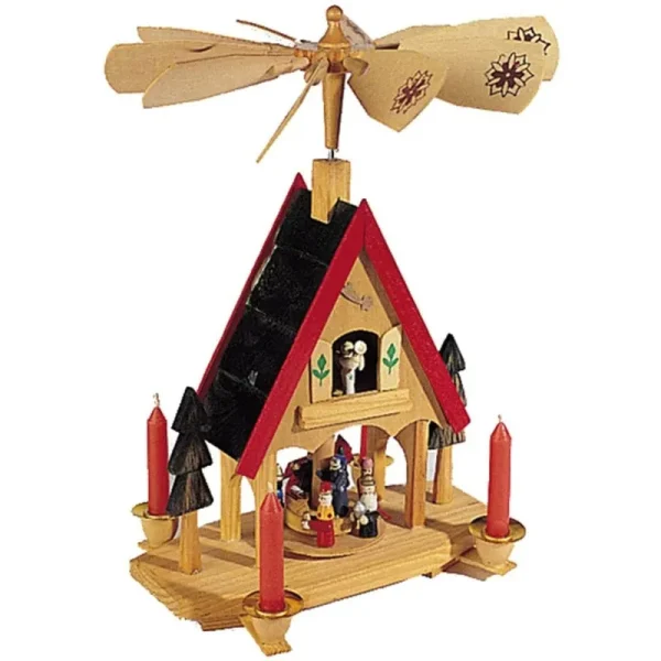 Kurt Adler 12" Wood Alpine House Carousel with Candles