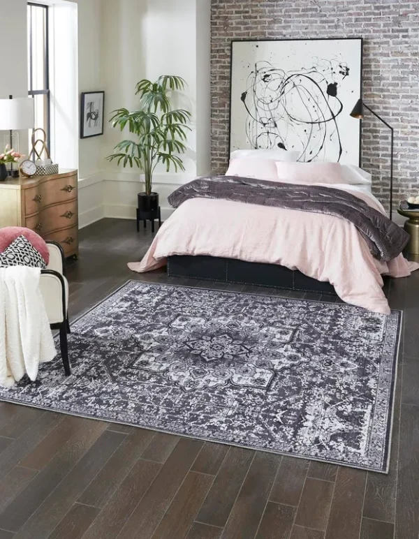 Unique Loom Wasahable Renaissance 7 ft Square Gray Floral Area Rug