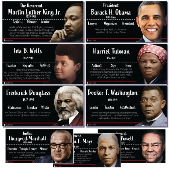 Black Heroes Poster Bulletin Board Set 9 Pack Glossy Paper (9"x19") Young N Refined Laminated