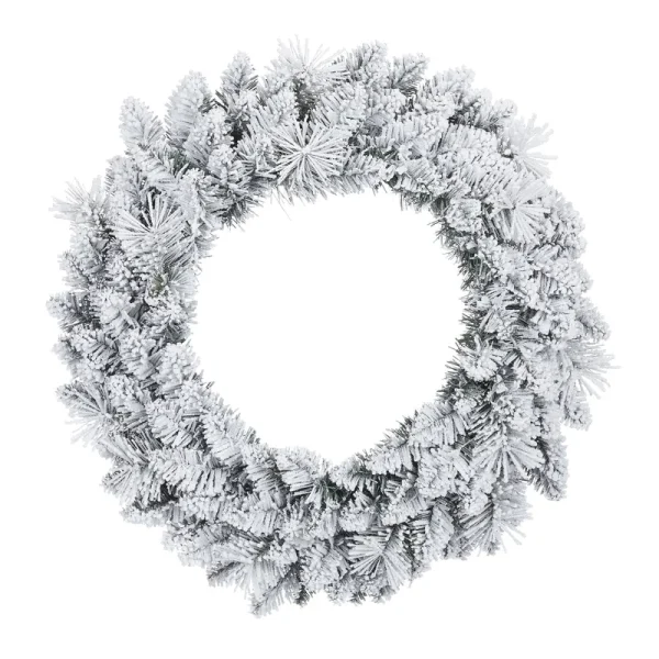 Holiday Time Winter Frost Flocked Un-Lit Wreath 24"