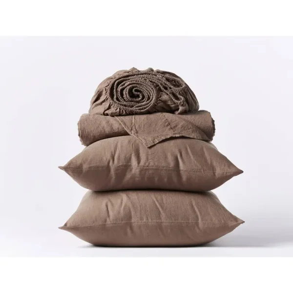 Coyuchi Organic Relaxed Linen Sheet Set Queen Redwood