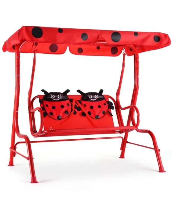 2 Person Kids Patio Swing Porch Bench with Canopy - Red