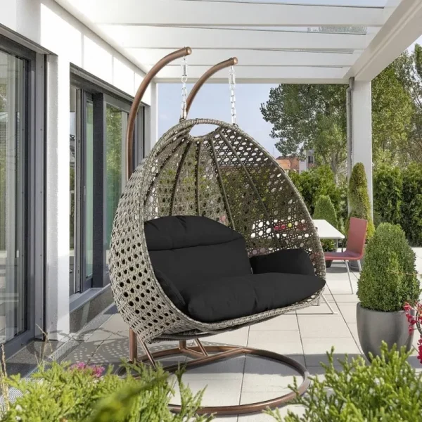 LeisureMod Hanging 2 Person Egg Swing Cushion Black