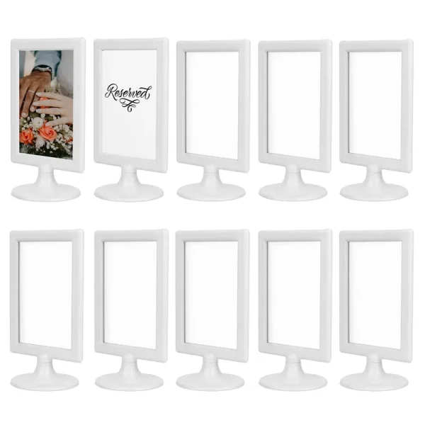 Alben Double Sided Standing Picture Frames - (White, 10 Count) 4x6 inch Pedestal Photo Frame with Inserts and Base - 2 Sided Frame for Vertical