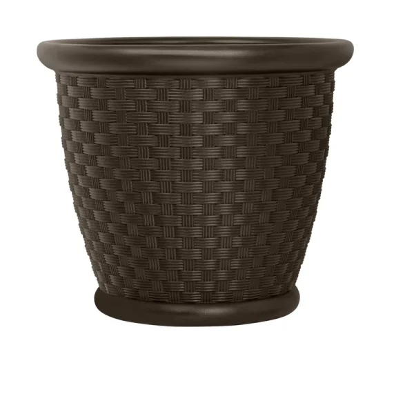 Suncast Herringbone Resin Wicker Planter, 18", Brown - 2 count