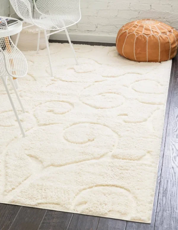 Unique Loom Carved Floral Shag Area Rug (5' x 8' - Ivory)