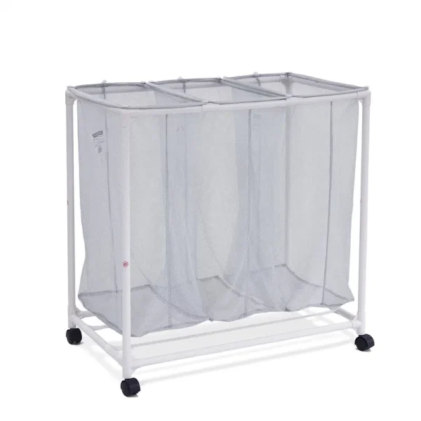 Mainstays 3 Bag Mesh Rolling Sorter Laundry Cart, Silver