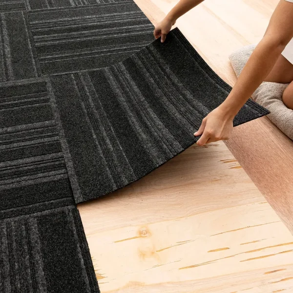 Mohawk Home 24" x 24" Indoor/Outdoor 0.25" Pile Height, Peel and Stick Carpet Tile, Black POLYESTER, (15 Tiles) (60 sqft/box)
