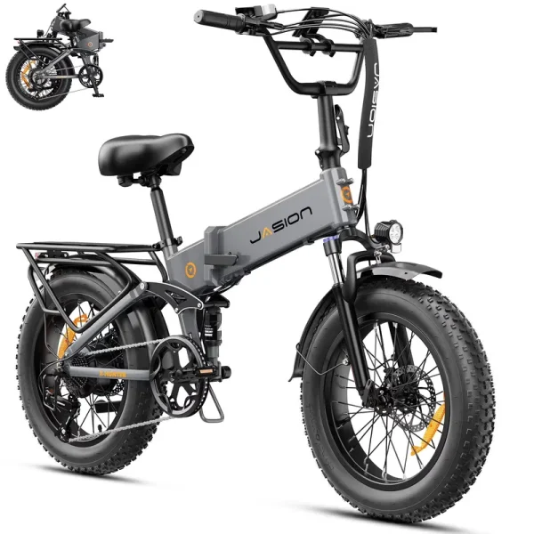 Jasion X - Hunter Electric Bike for Adults, 750W Motor Electric Bicycle with 48V 13AH Removable Battery, 20" X4.0 Fat Tire Folding Ebike, Full Suspension, 7 - Speed Bicycles