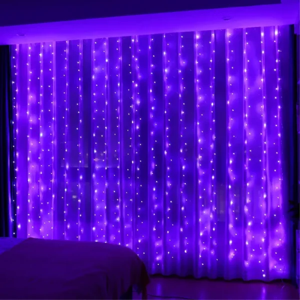 HXWEIYE 300led Purple Fairy Curtain Hanging Lights with Remote 8 Modes Timer for