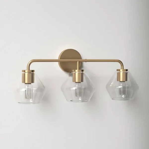 Rooks 3 Light Dimmable Vanity Light Finish: Satin Brass, Shade Color: Clear