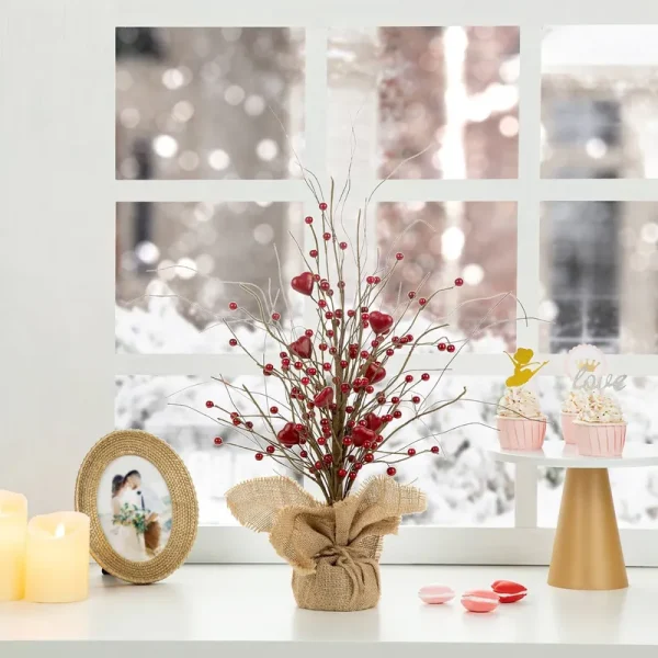 Glitzhome 18"H Valentine's Berry Heart Table Tree