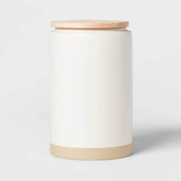 Threshold Camwood Collection Large Stoneware Canister with Wood Lid - Green - 1 Each