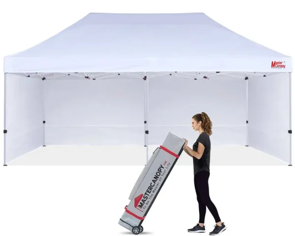 MASTERCANOPY Heavy Duty Pop-Up Canopy Tent with Sidewalls (10X20,White)