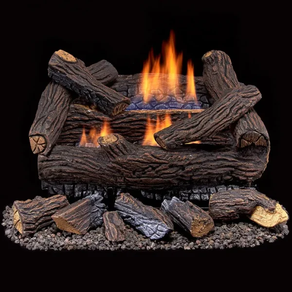 Duluth Forge Ventless Dual Fuel GAS Log Set - 18 in. Stacked Red Oak - Remote Control
