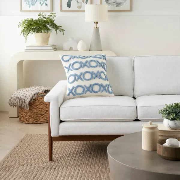 Mina Victory Life Styles Tufted Lines 18" x 18" Ocean Throw Pillow, 18"x18"