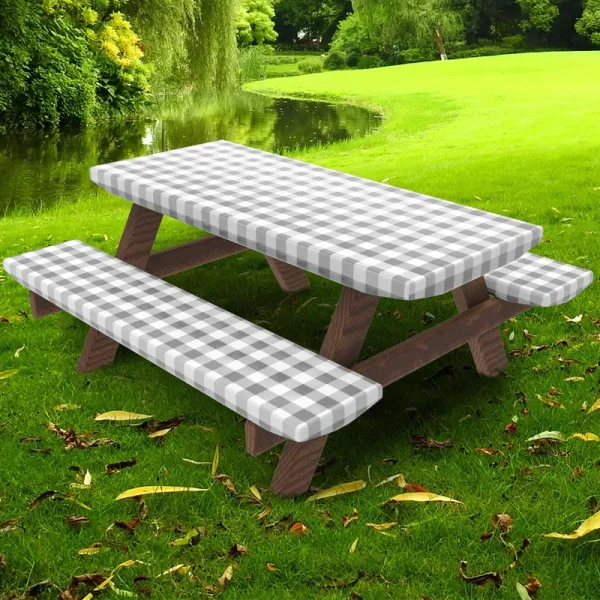 Umineux Picnic Table Cover with Bench Covers Fitted Table Clothes for 6 Foot Rectangle Tables Vinyl Flannel Backing with Elastic Edge -For Outdoor