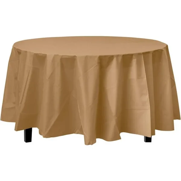 12-Pack Premium Plastic Tablecloth 84in. Round Table Cover - Gold