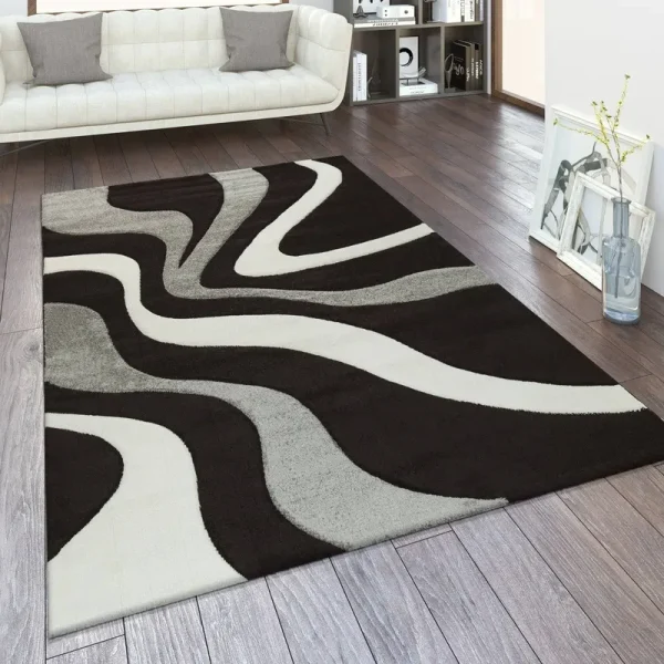 Paco Home Designer Area Rug with Contour Cut and Modern Wave Pattern - 7'10" x 10'10" - Grey-Black