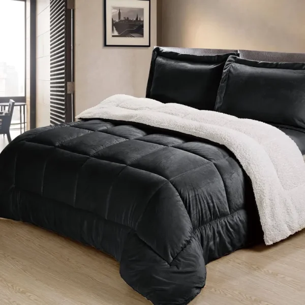 Swift Home Luxurious Sherpa Faux Fur Comforter Set Full Black