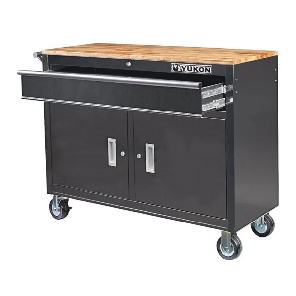 Yukon 46 in. Mobile Tool Storage Cabinet with Wood Top Workbench 64012
