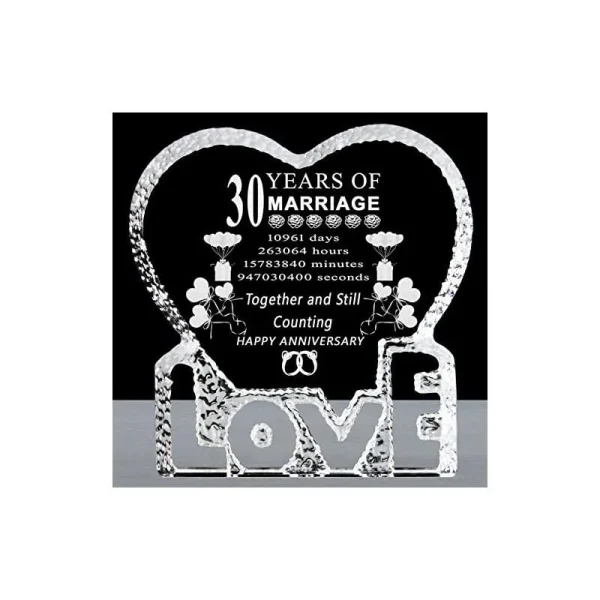 QIANRUNA 30 Years 30th Wedding Anniversary Gifts for Her Him, Laser Crystal Heart Marriage Keepsake for Couple Friends Women Man Mom Dad Parents