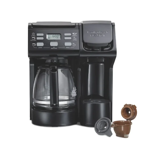 Hamilton Beach Flexbrew Coffee Maker, K Cup Pod Compatible Single Serve Coffee Maker & 12 - Cup Coffee Pot, Black